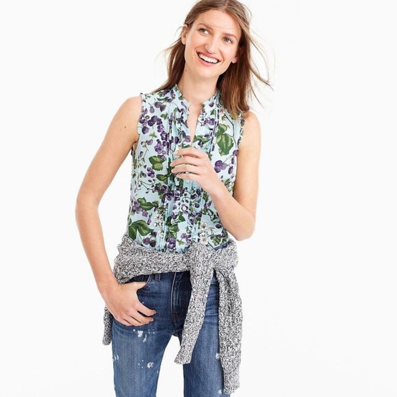 NWT  RARE J Crew Ratti Fruity Floral Berry Print Button Front Top sz 0 - Picture 1 of 11